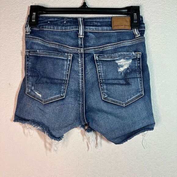 American Eagle Womens Blue Hi-Rise Shortie Next Level Stretch Distressed Size 0‎ - Picture 5 of 8